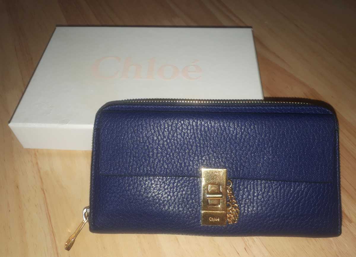 Chloe クロエ ドリュー ロングジップウォレット ラムスキン ネイビー 