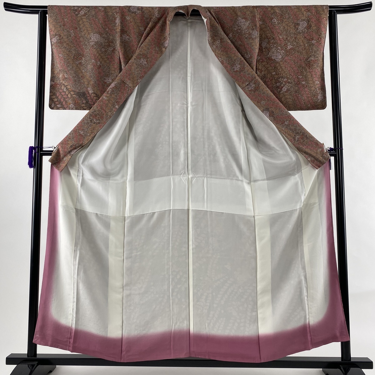 袷 辻が花柄 M 訪問着 正絹 紫 裄丈67cm 金彩 落款 小紋 美品