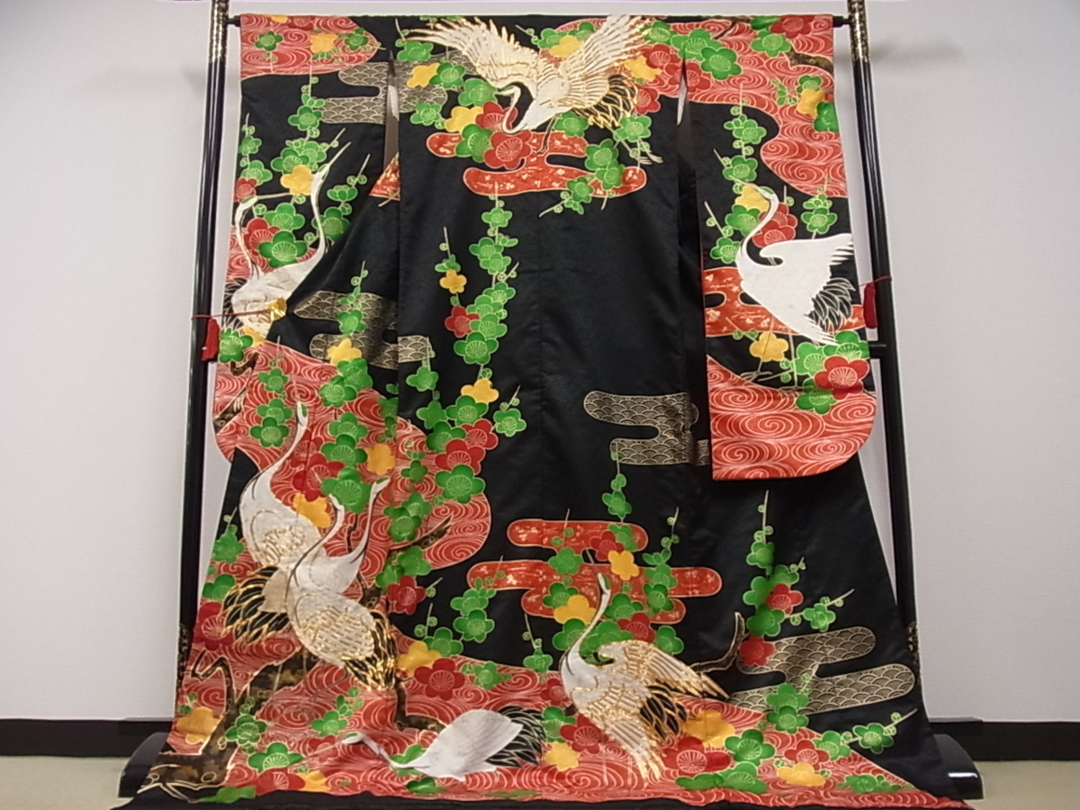 着物屋こころ□極上 色打掛 駒刺繍 群れ鶴枝梅文 金彩 逸品 wt1425