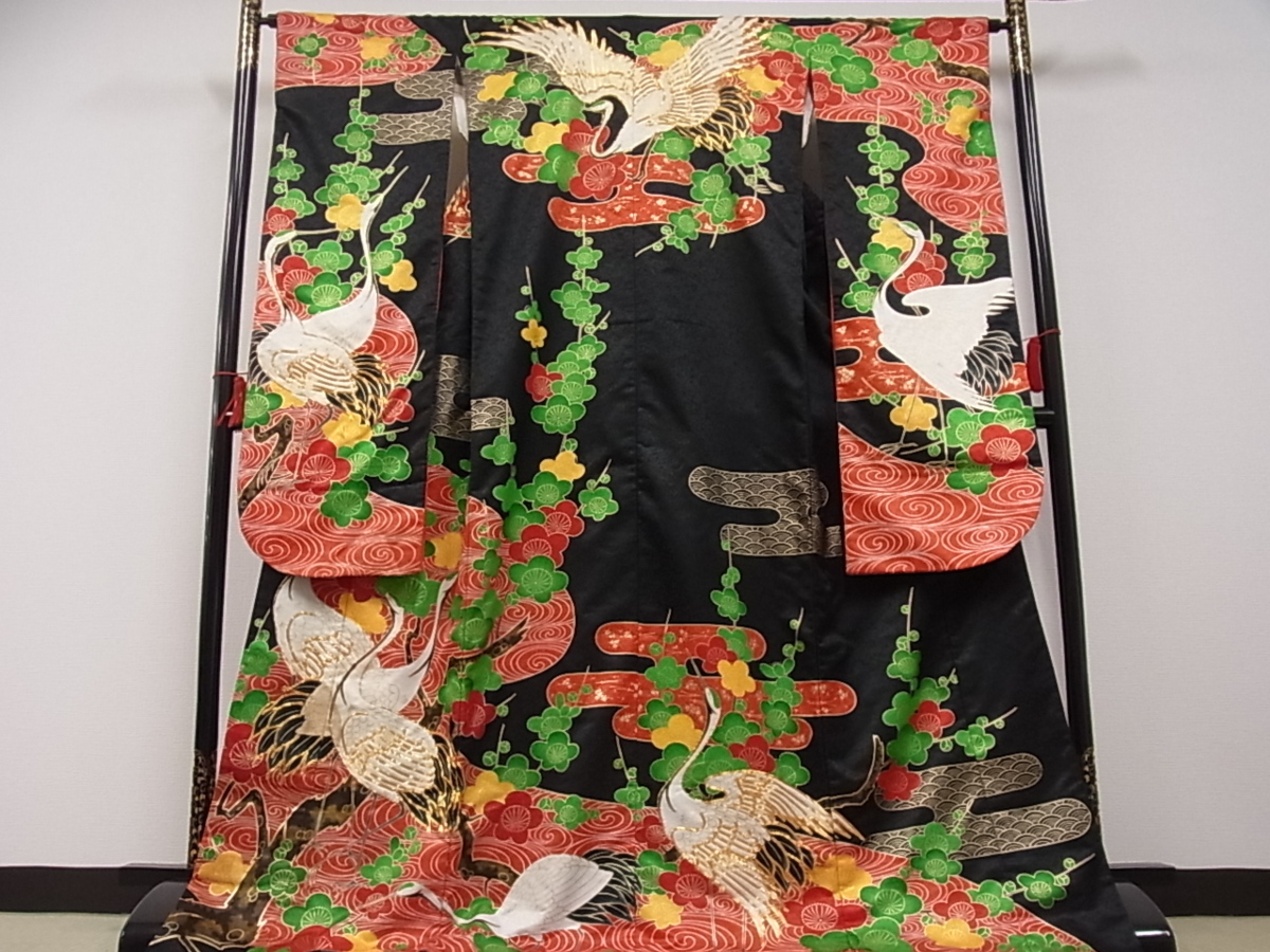 ◉緊急在庫処分◉中古打掛⚫︎年代物金駒刺繍アンティーク⚫︎皺あり⚫︎ 着物屋こころ□極上 色打掛 駒刺繍 群れ鶴枝梅文 金彩 逸品 wt1425