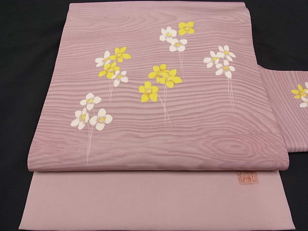 O 929 熊谷好博子 東京友禅作家 名古屋帯 開き名古屋 塩瀬 花柄 超 O 929 熊谷好博子 東京友禅作家 名古屋帯 開き名古屋 塩瀬 花柄 超