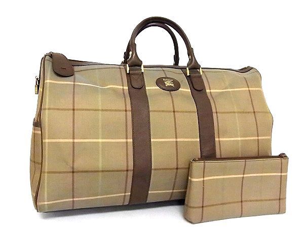 1円□美品□ Burberrys バーバリーズ キャンバス×レザー チェック柄