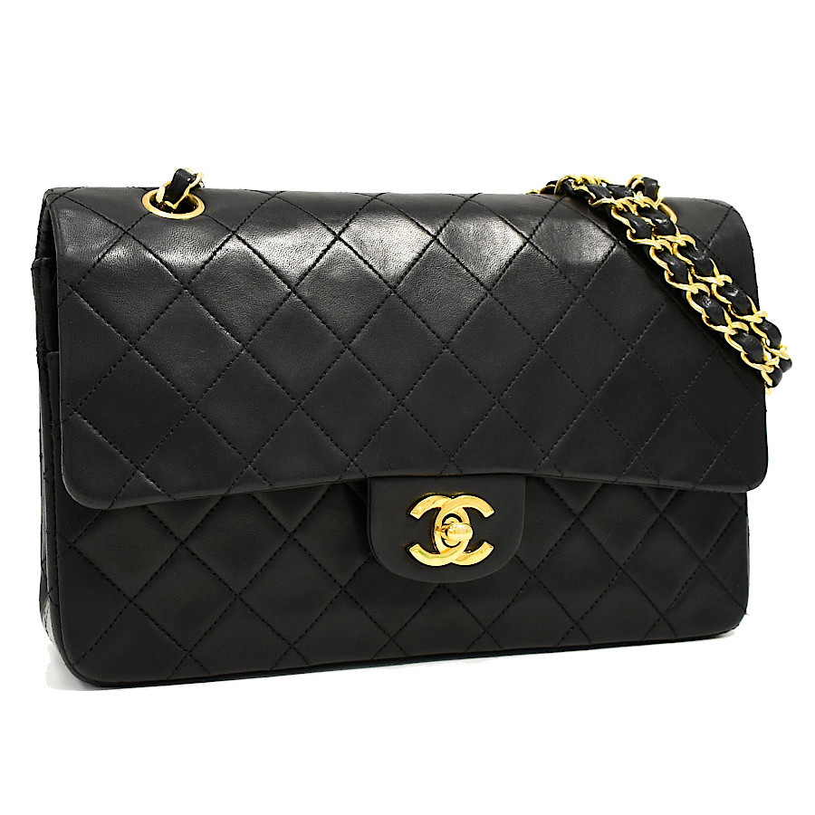 1円 ◎極美品 CHANEL シャネル チェーンショルダーバッグ マトラッセ ターンロック Wフラップ ヴィンテージ ブラック×ゴールド金具◎Dsg