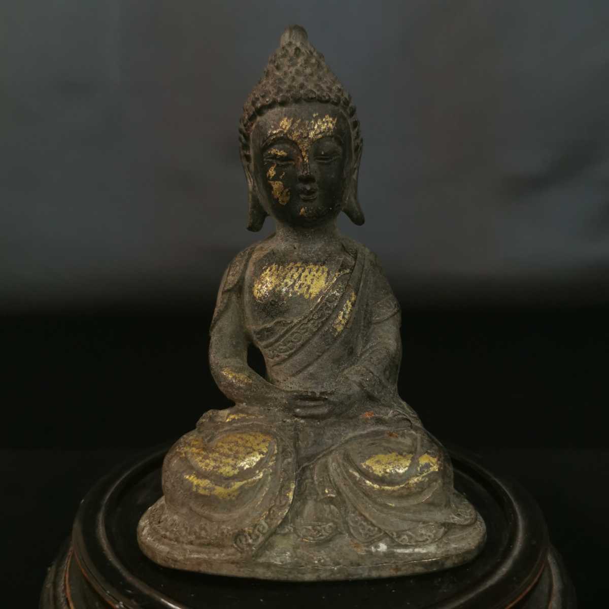 古銅 銅鍍金 銅流金 塗金 釈迦如来坐像 仏教美術 置物 座像 仏教美術