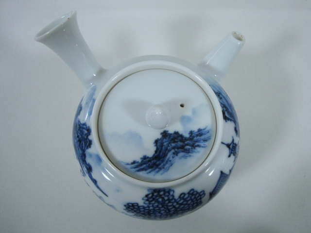 100%新品，新作 平安 北峯 青華 山水文 急須 煎茶道具 欠有