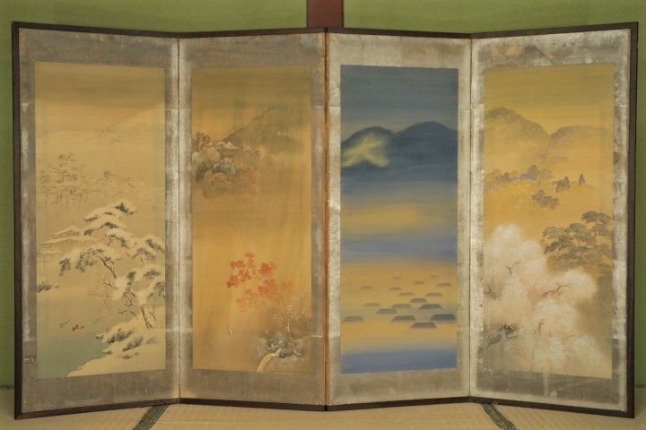 真作】□橋本雅邦□雨中山水図□東美教授□肉筆□掛軸□掛け軸□日本画□