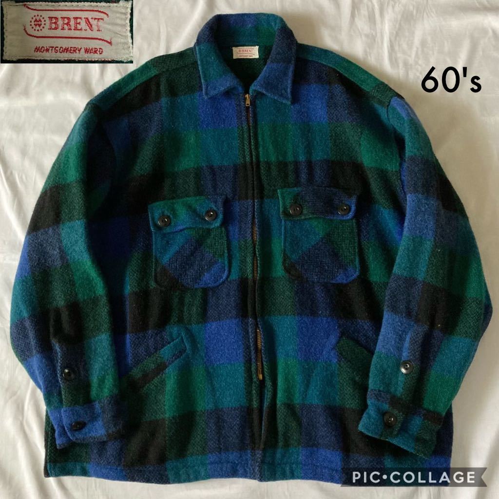 60s BRENT CPOジャケット TALON ヴィンテージ ウール チェック 美品 60's 好配色 ビンテージ VINTAGE ブレント BRENT ジップアップ