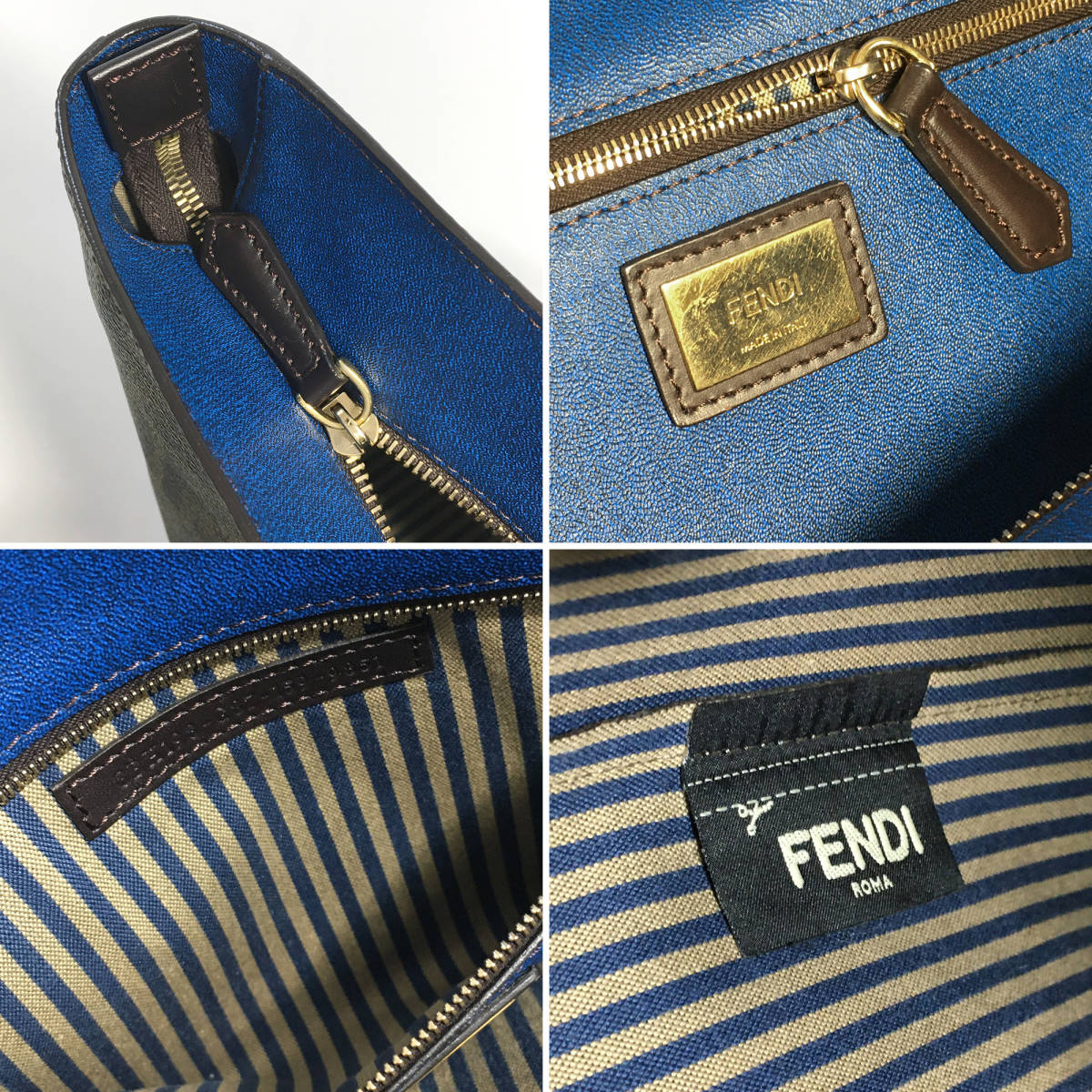 フェンディ ズッカ柄 トートバッグ 8BH198 PVC×レザー ブラウン×ブルー