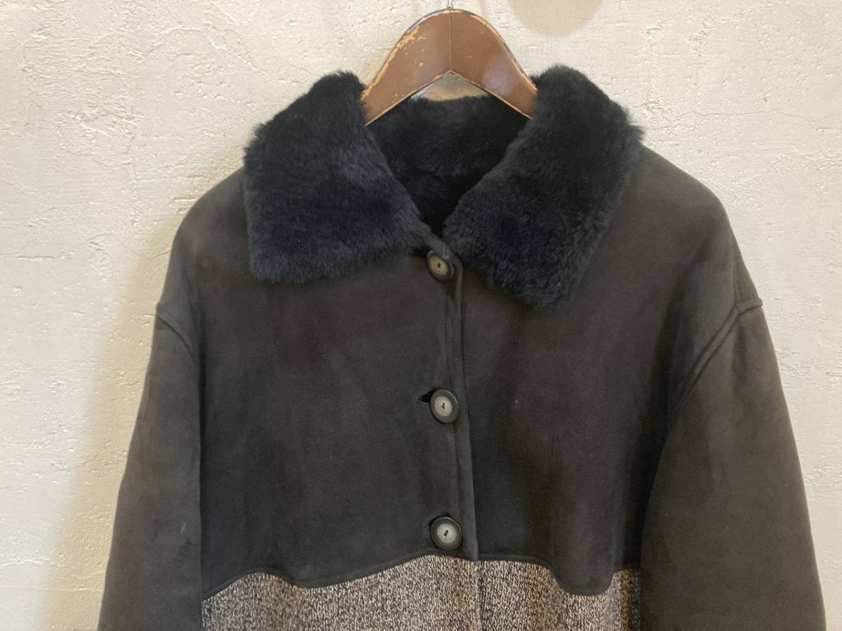 Castelbajac カステルバジャック レザー ニット 切替 ボア ロング 