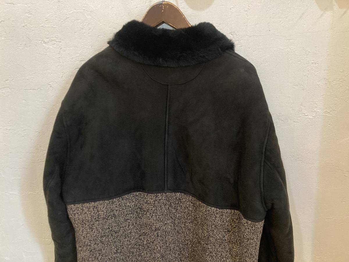Castelbajac カステルバジャック レザー ニット 切替 ボア ロング 
