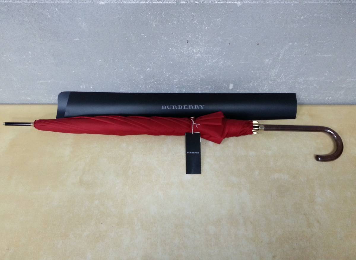 2zs773 BURBERRY バーバリー 傘 赤 レディース 60cm 日本製 雨傘 長傘
