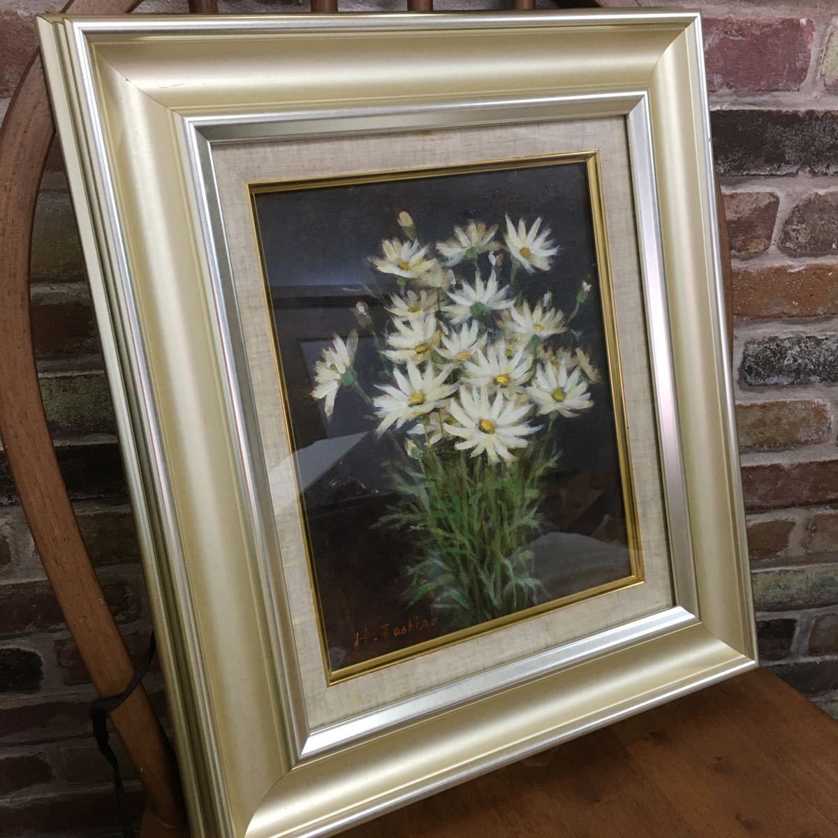 ご予約品 未使用油彩額縁入り 花の絵 マーガレット F3号 匿名配送 美術品 油絵 Kokunai Zaiko