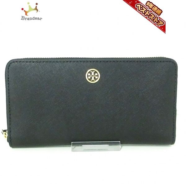 トリーバーチ TORY BURCH 長財布 レザー 黒×ゴールド ラウンドファスナー 新品同様 財布