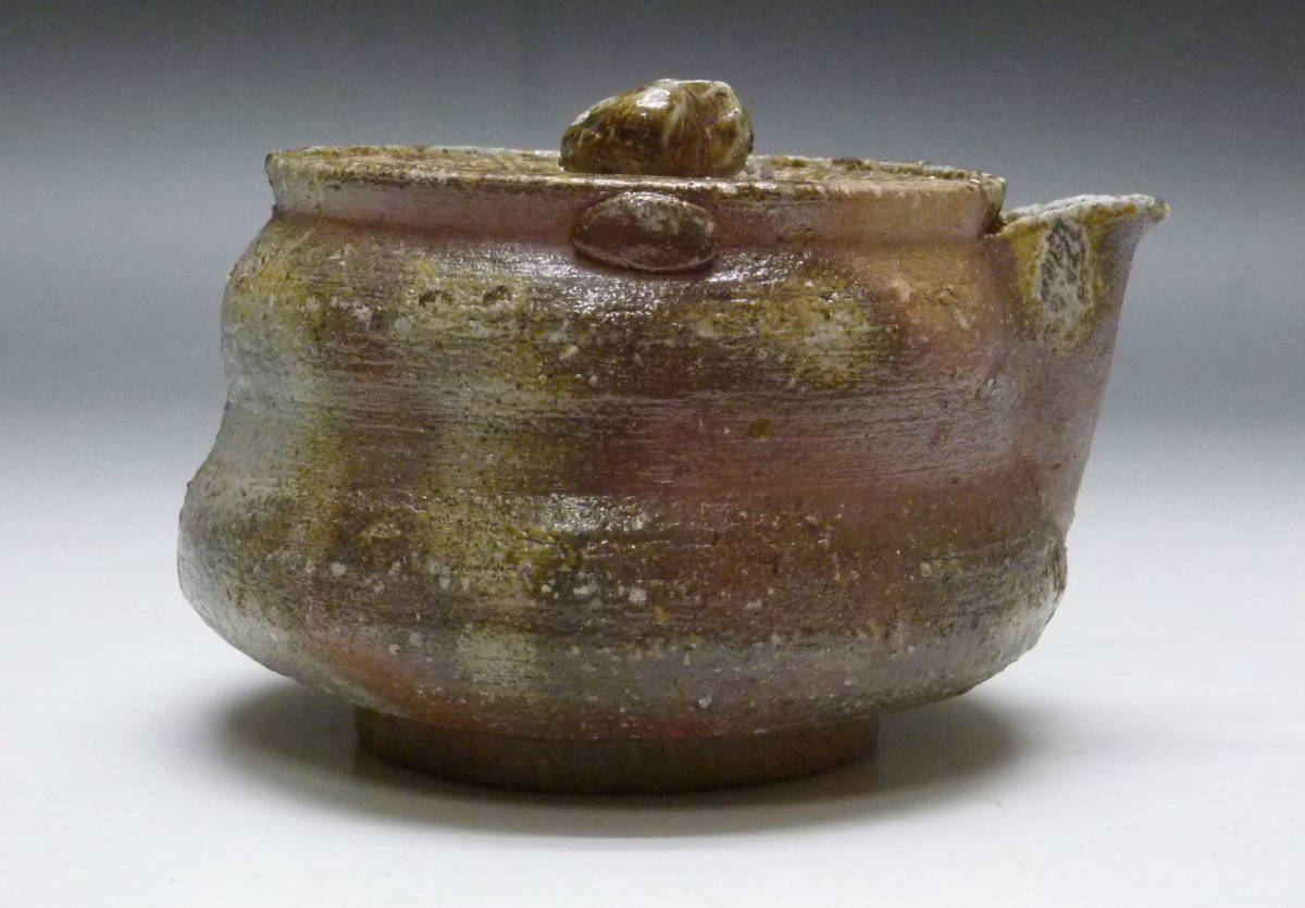 茶道具 備前焼窯変宝瓶急須 盤竜蓋 在銘 桐箱 作家物 未使用美品 火襷 蔵出し 晃】備前 伊部焼 日幡光顕人 高砂詩文彫宝瓶 急須 煎茶道具 国指定伝統