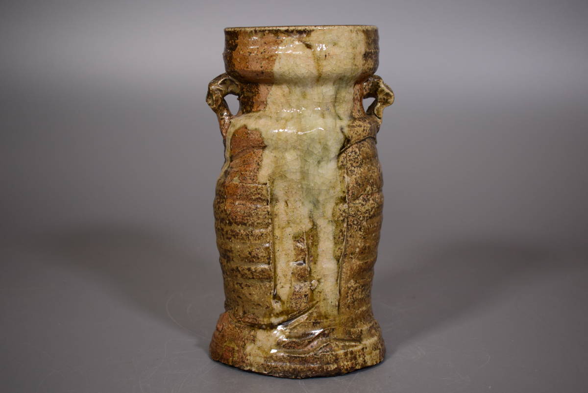 和古美術収集家買出品 時代古作 古信楽 - 古伊賀旅枕花生 花瓶 (2674