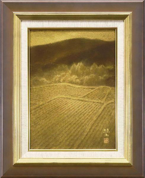 真作 WISH 其阿弥赫土 田園の秋 日本画 4号 1999年作 金落款 金泥仕様