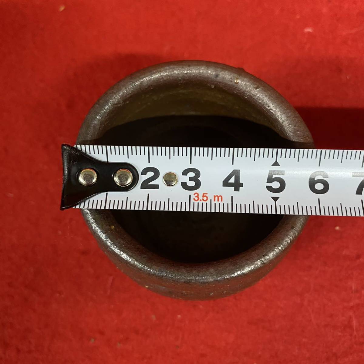 備前焼人気作家 中村六郎『備前 酒呑』 共箱 共布 幅7，5cm