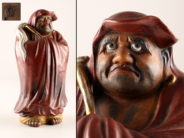 中古 九谷 焼 達磨 大師 立像 高さ約32 金彩 陶磁器 達磨祖師 菩提達磨 【