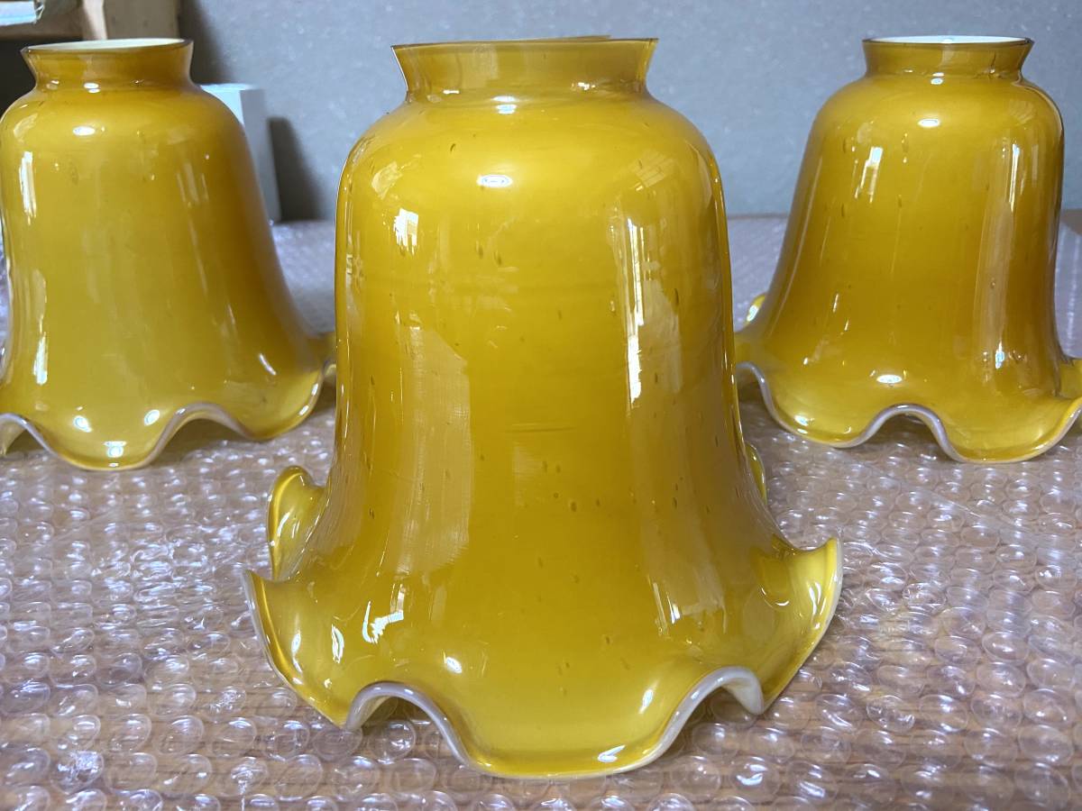 電傘 ランプシェード 照明器具 レトロ 色ガラス 気泡 黄色 鼈甲色
