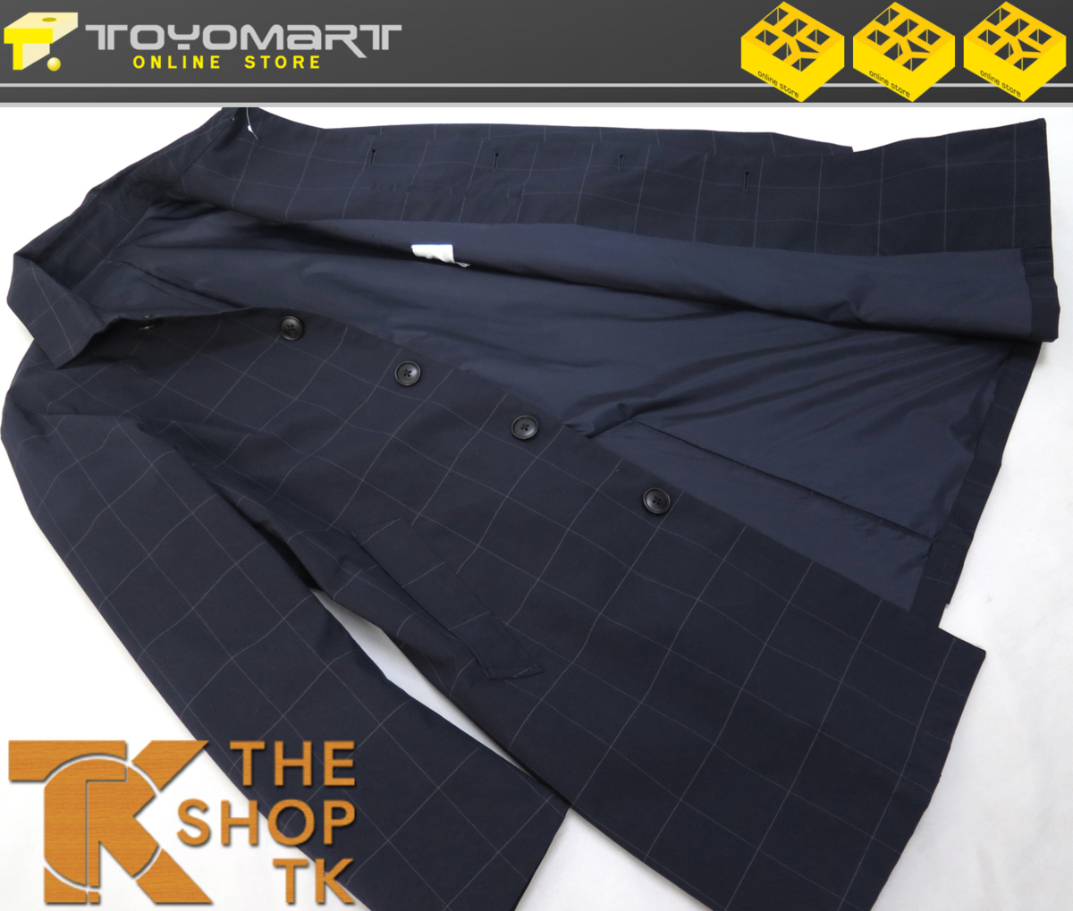 1929●THE SHOP TK タケオキクチ●新品　防風・撥水　格子柄 ステンカラーコート　ネイビー/M