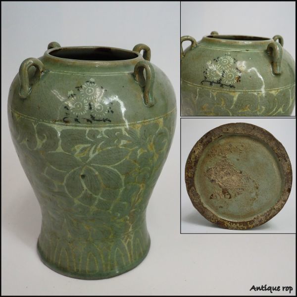 朝鮮美術 李朝 高麗青磁 小壷 油壷 C R8575 朝鮮美術 李朝 高麗青磁 小