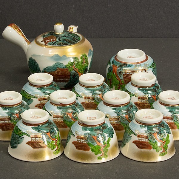 和善作 急須一双 瑠璃釉金彩八仙 煎茶道具 時代物 古美術 茶道具
