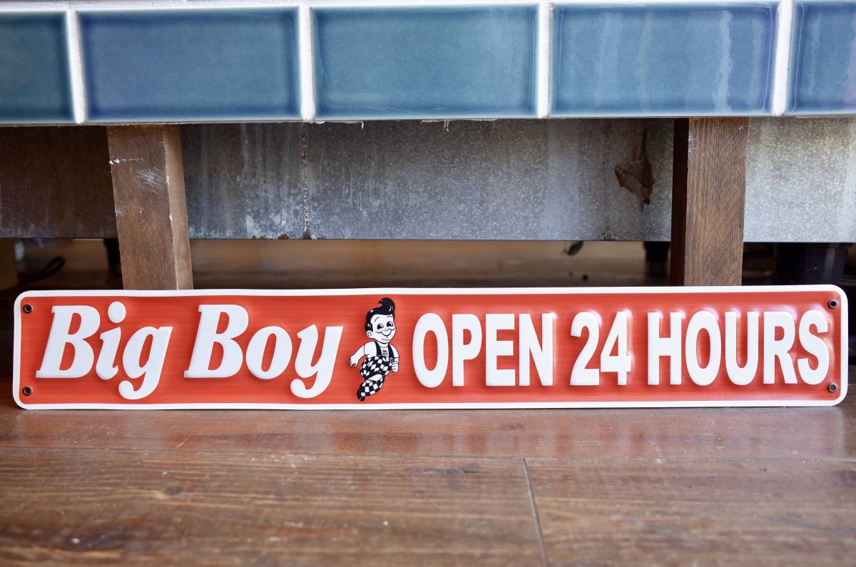 新品 Big Boy ビッグボーイ ２４H OPEN 横長タイプ　看板 メタルサイン アメリカ ダイナー 店舗 ディスプレイ 世田谷ベース　RED
