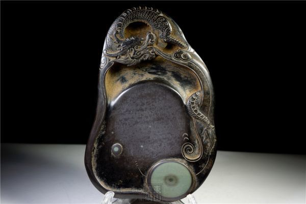 細工 端渓の硯 龍神文高彫 文房具 無銘 年代美品 長さ約15cm 【公式通販】