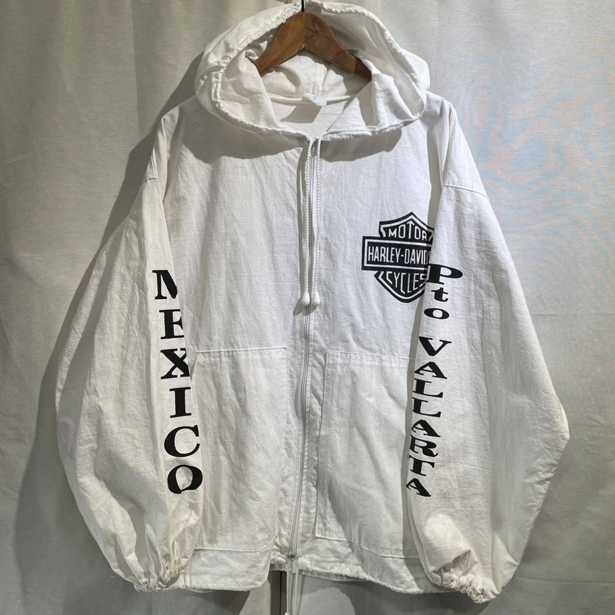 希少】90s HARLEY DAVIDSON フードジャケット XL ビンテージ 袖 