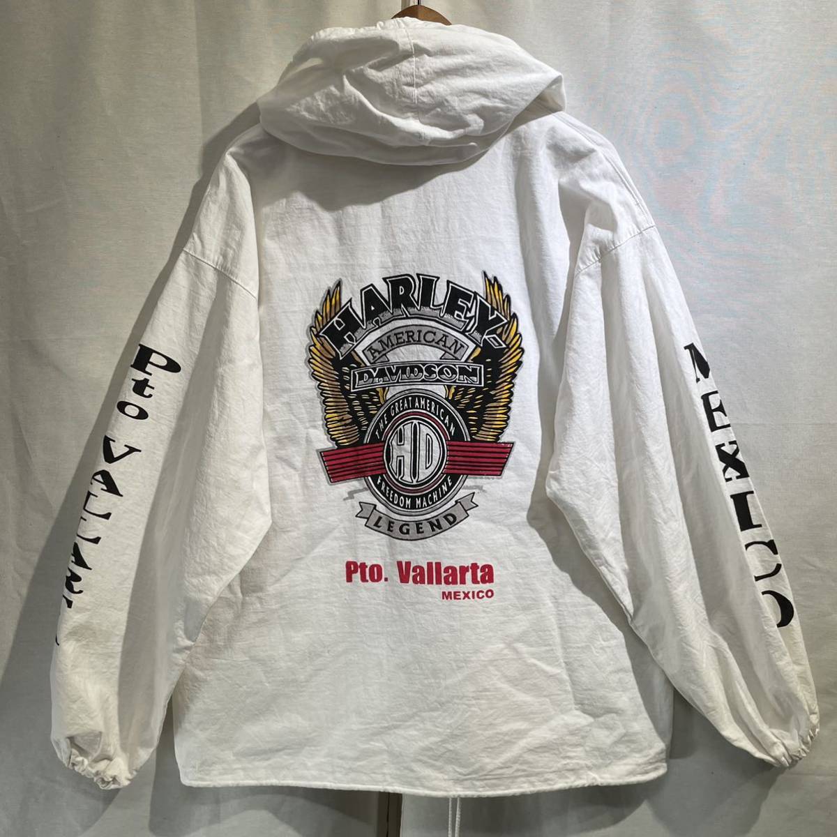 希少】90s HARLEY DAVIDSON フードジャケット XL ビンテージ 袖 