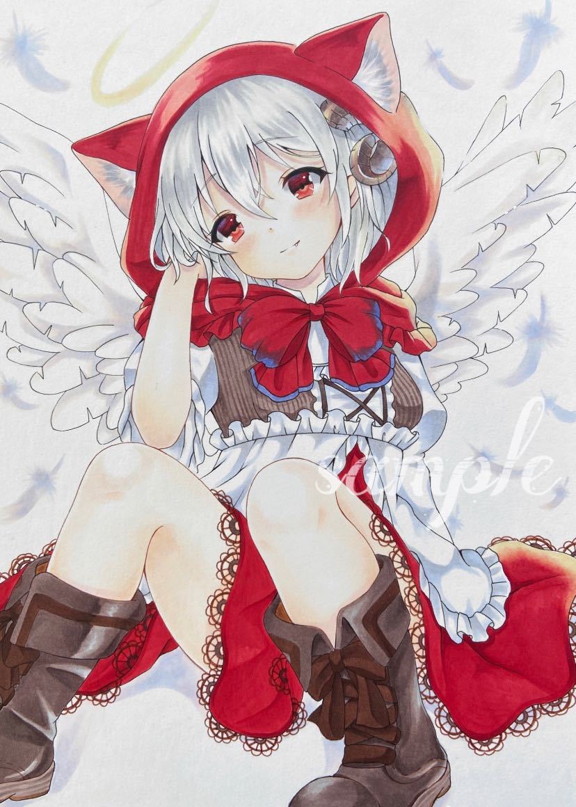 同人手描きイラスト＊オリジナル＊赤ずきん＊天使ちゃん(手描き