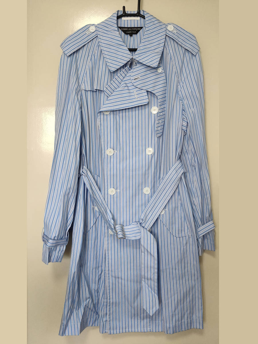 【16ss】ギャルソン オムプリュス トレンチコート ロングシャツ ピーコート Lサイズ コムデギャルソン オムプリュス ストライプトレンチコート