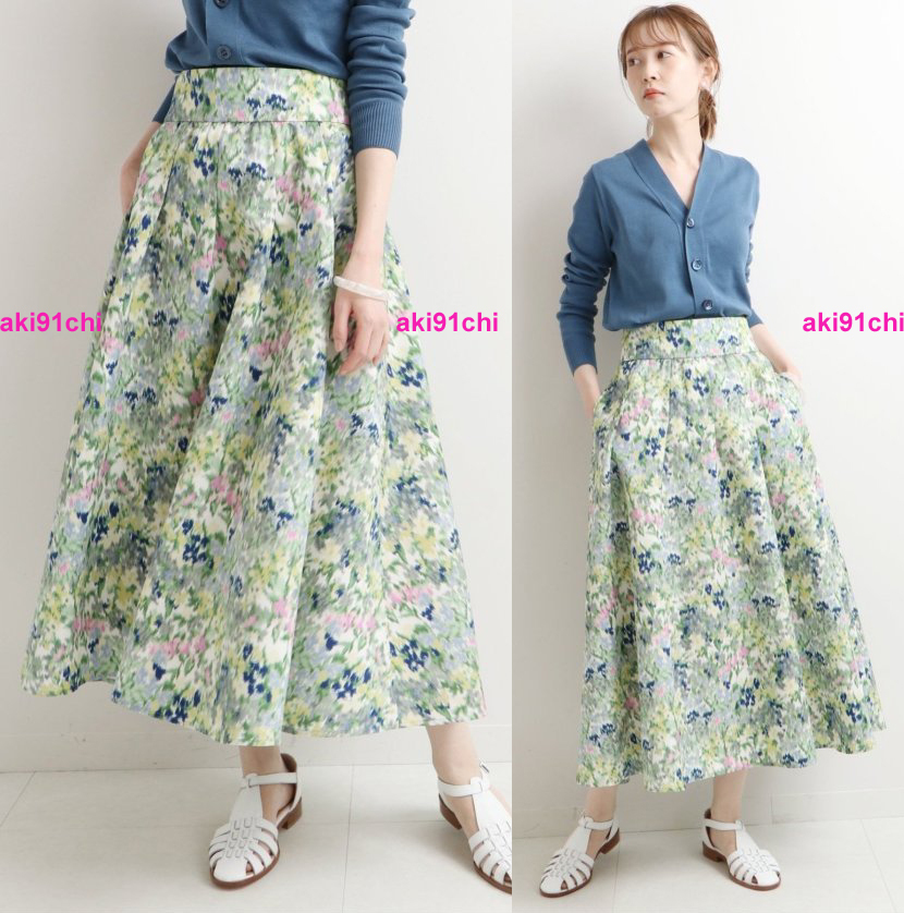 今季21SS イエナ《WEB限定》かすれフラワーギャザースカート グリーン  