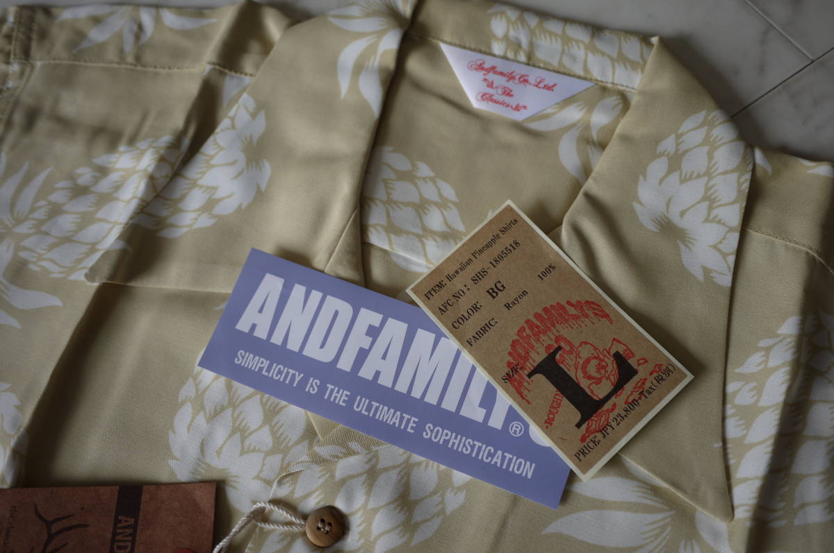 え28★ANDFAMILY'S アロハシャツ パイナップル ベージュ L 定価23，800円+税★アンドファミリーズ 新品未使用 正規品 | アロハシャツ パイナップルアロハシャツ 30％OFFPINEAPPLE PRINT アロハポロシャツ（パイナップル）