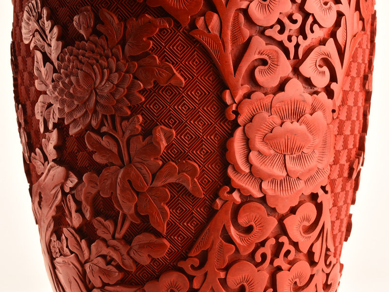 新作登場 【流】中国美術 堆朱細密花彫大花瓶 高38cm CZ054