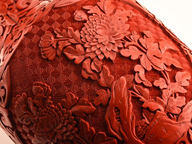 新作登場 【流】中国美術 堆朱細密花彫大花瓶 高38cm CZ054 新作登場 【流】中国美術 堆朱細密花彫大花瓶 高38cm CZ054