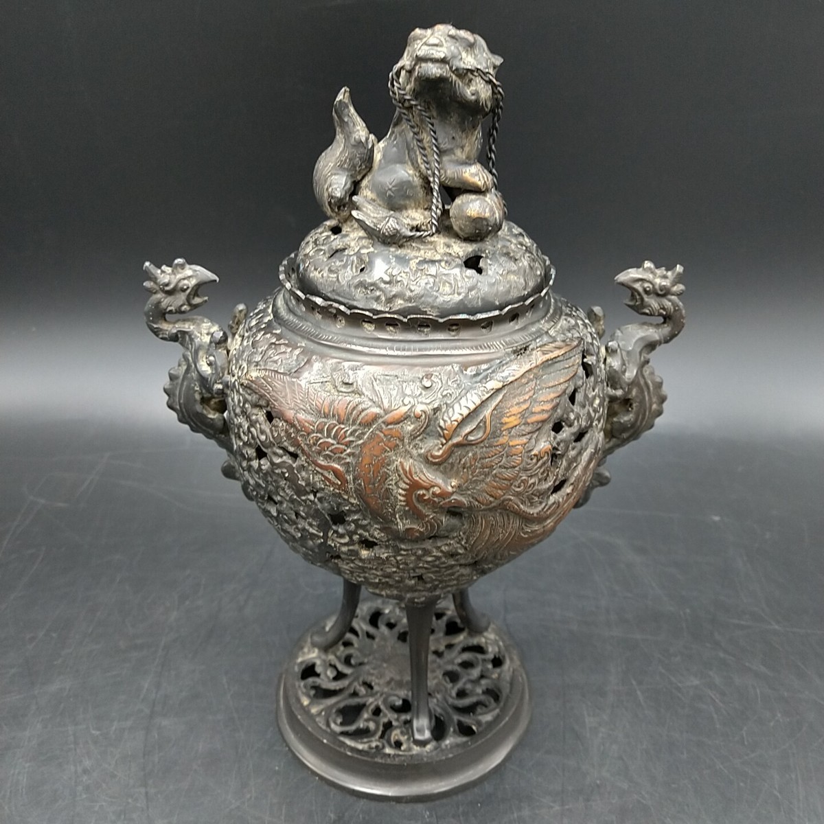 【人気セール，本物保証】 ＜80i469＞ 香炉 銅製 鳳凰麒麟文 獅子摘香炉 獅子 麒麟 鳳凰 中国古美術 唐物 置物 高さ約28センチ(その他)｜売買されたオークション情報、yahooの商品情報をアーカイブ公開 - オークファン その他