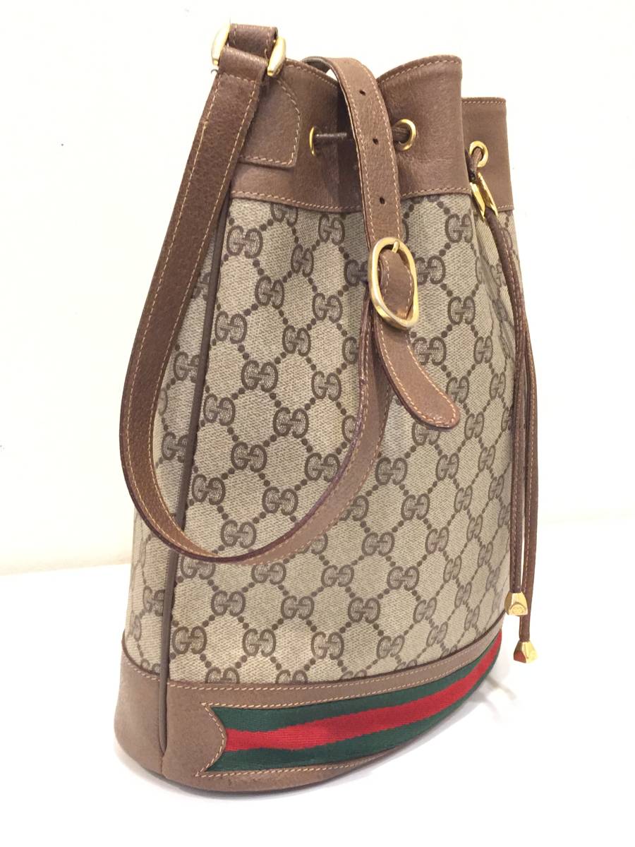 中古品】GUCCI グッチ オールドグッチ GG柄 シェリーライン 巾着 