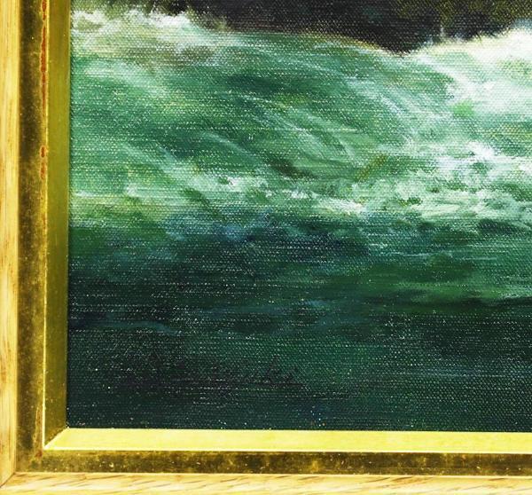 真作】【WISH】鈴木政輝「水」油彩 10号 ◇渓流美景 〇海洋・帆船画
