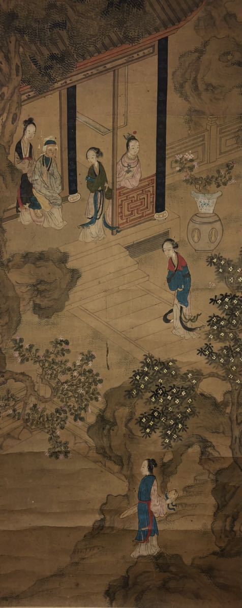 明清代 佚名 無落款 美人仕女の図　仇英 唐寅らしい　中国美術 掛軸 肉筆 真作 古美術 仏教美術 古文書　道家　紙本