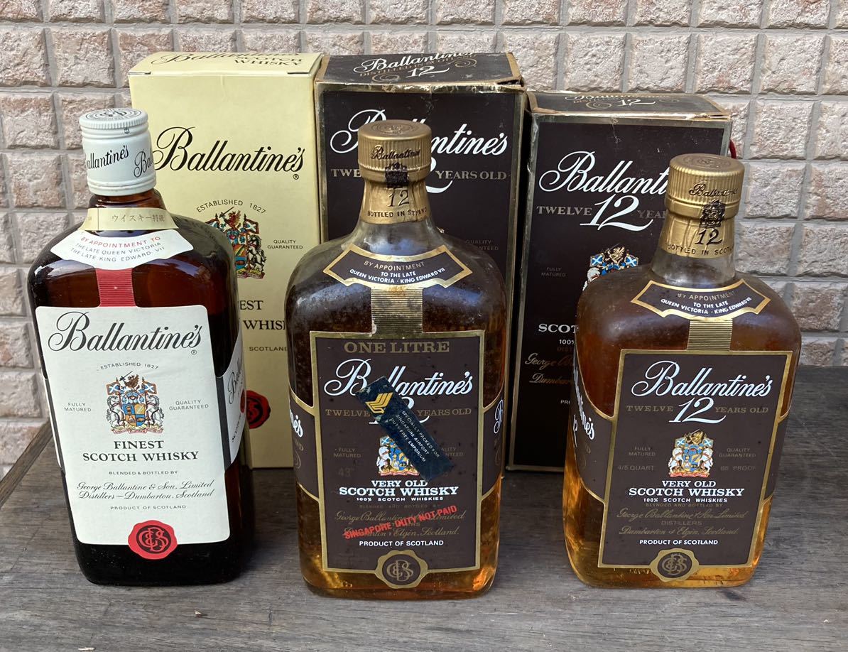 Ballantine’s 12年、古酒、箱なし、未開栓 1000ml、43% まとめ買いお得 古酒 まとめて3本 Ballantines 12年 VERY OLD SCOTCH