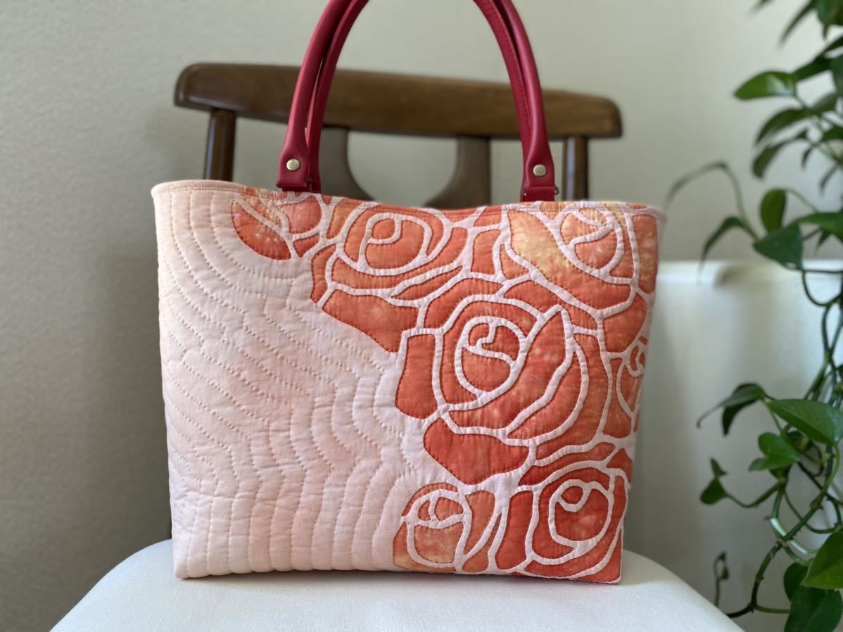 ハンドメイド ハワイアンキルト バッグ バラ 1 ハンドメイド・ハワイアンキルト・トートバッグ・薔薇 バッグ NO.218