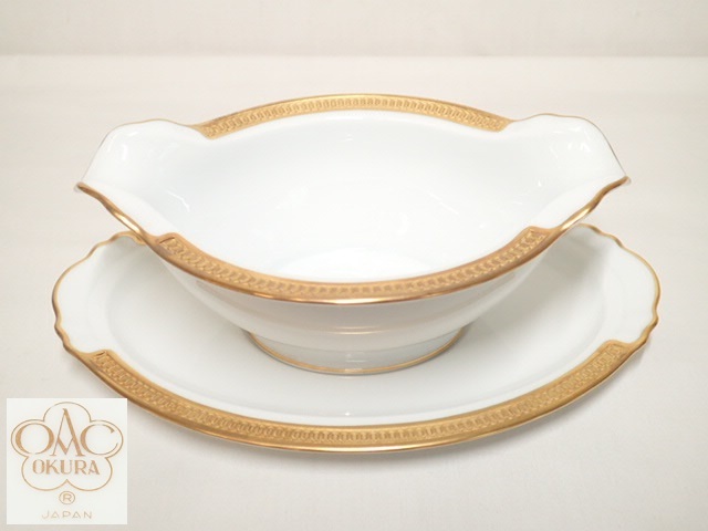 大倉陶園 クラウンエンボス デザートプレート フルーツボウル 金彩金蝕