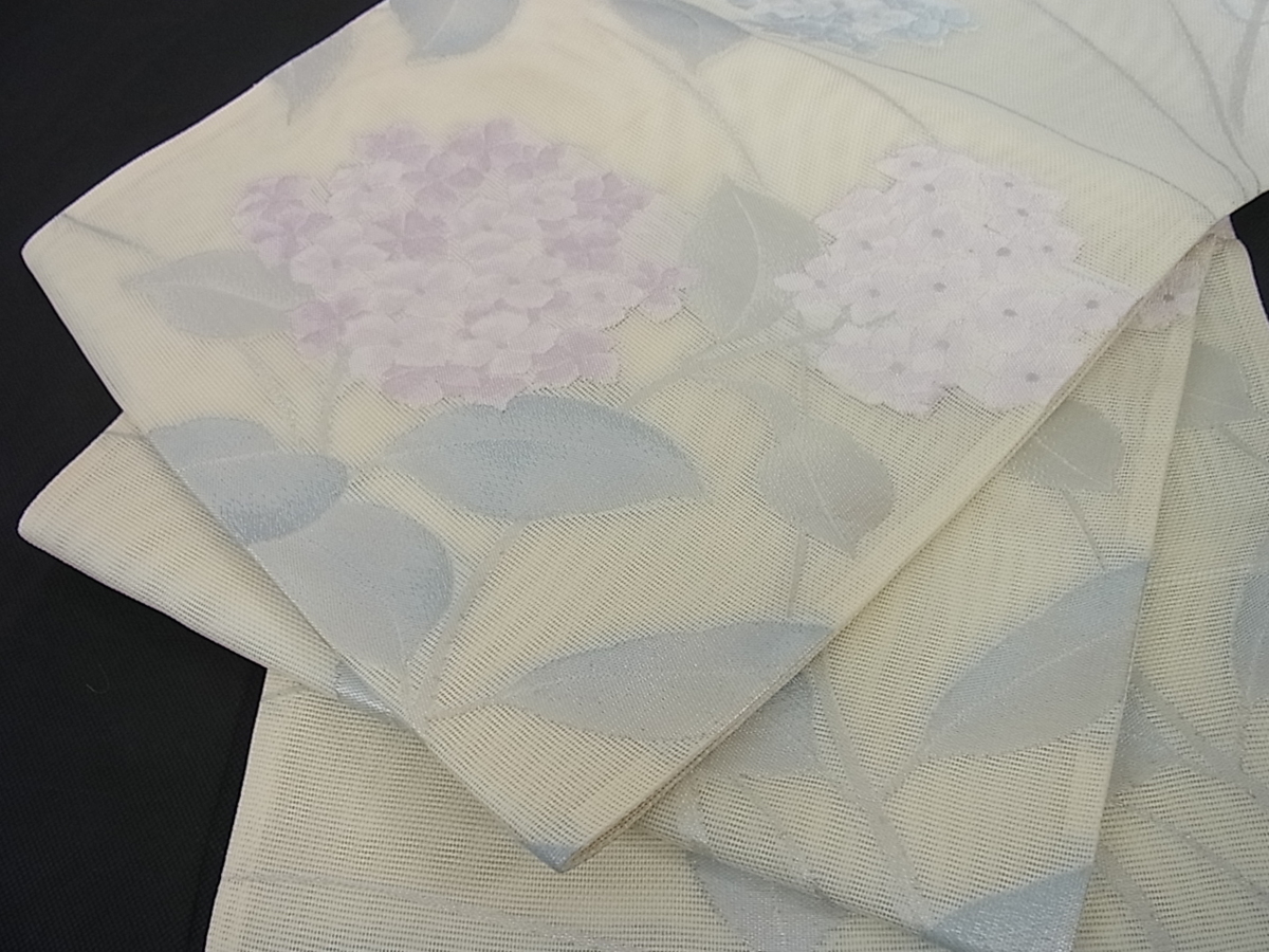 花美人□夏物 六通柄袋帯 紫陽花 銀糸 逸品 eee128 袋帯 正絹 逸品 花
