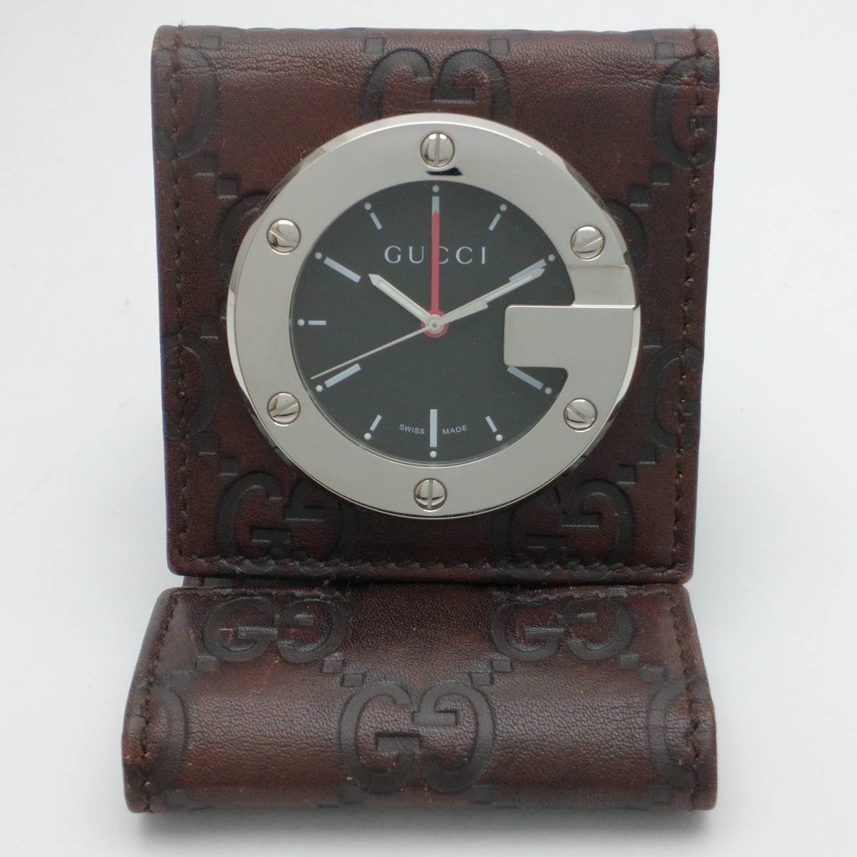 GUCCI グッチ トラベル クロック グッチシマ レザー ブラウン クォーツ