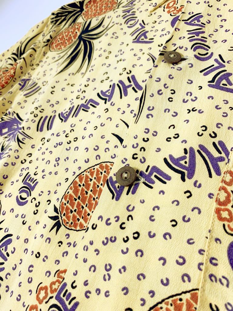 アロハシャツ California IN ハワイアンシャツ 3951希少リネン・美品ロンハーマン ハイビスカス柄 希少美品aloha MADE IN California パイナップル柄ビンテージアロハシャツメイドインカリフォルニアレーヨン100%VINTAGEハワイアンシャツ