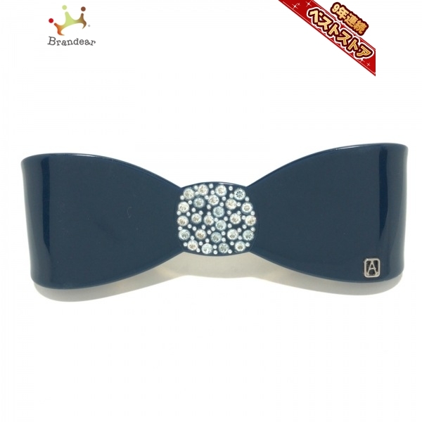 アレクサンドル ドゥ パリ ALEXANDRE de PARIS バレッタ - プラスチック×ラインストーン ダークネイビー リボン アクセサリー（他）