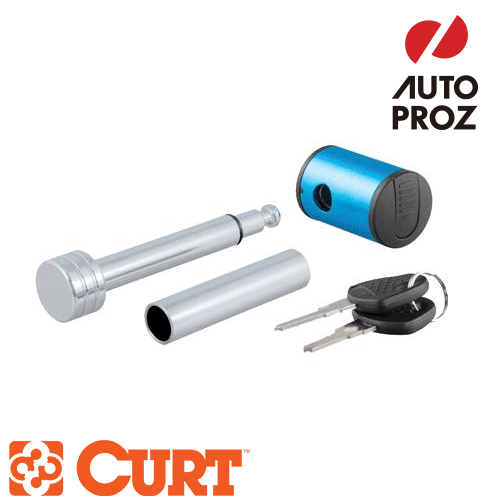 CURT 正規品 ヒッチロックセット 1.25インチ角 クロム×ブルー ※2インチ角用アダプター付(40mm角にも適合) メーカー保証付