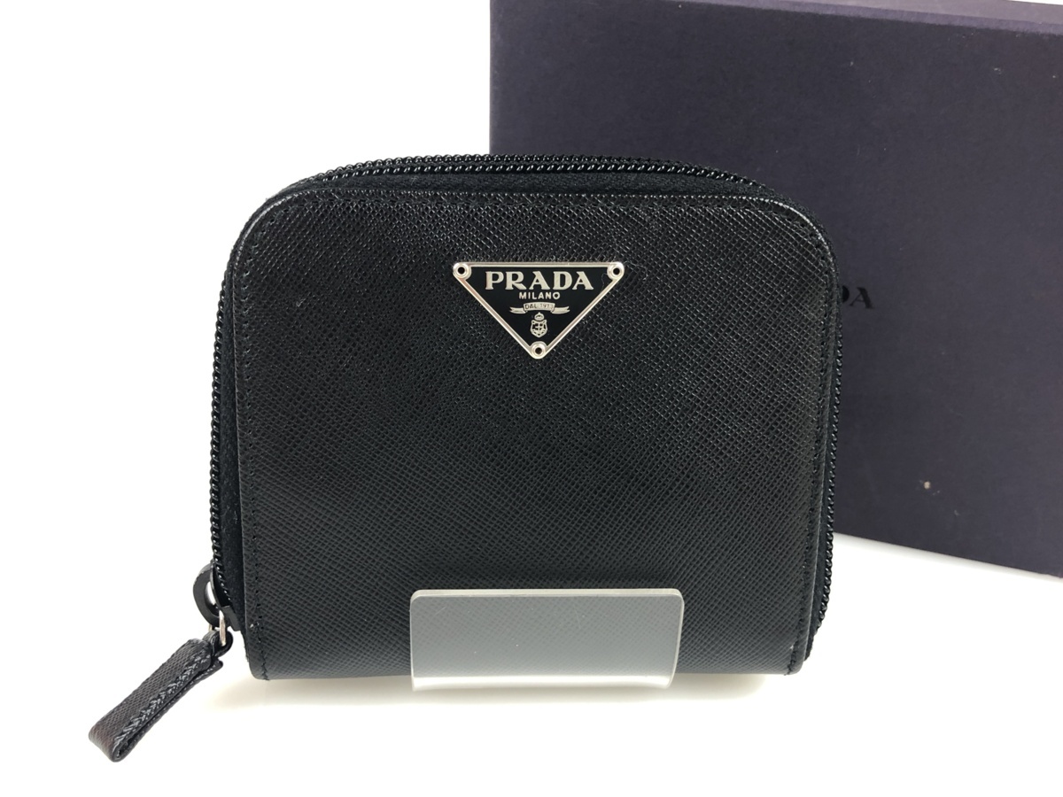 美品 プラダ PRADA サフィアーノレザー コンパクトジップ 小銭入れ付き 