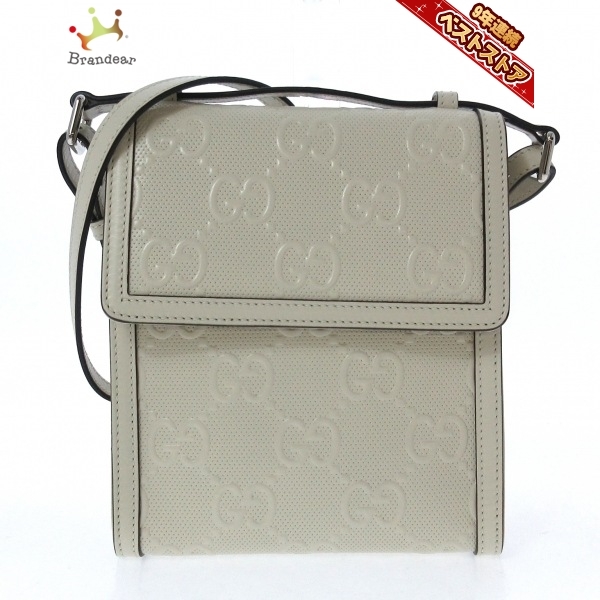 グッチ GUCCI ショルダーバッグ 625782 GGエンボス メッセンジャーバッグ レザー 白 メンズ 美品 バッグ